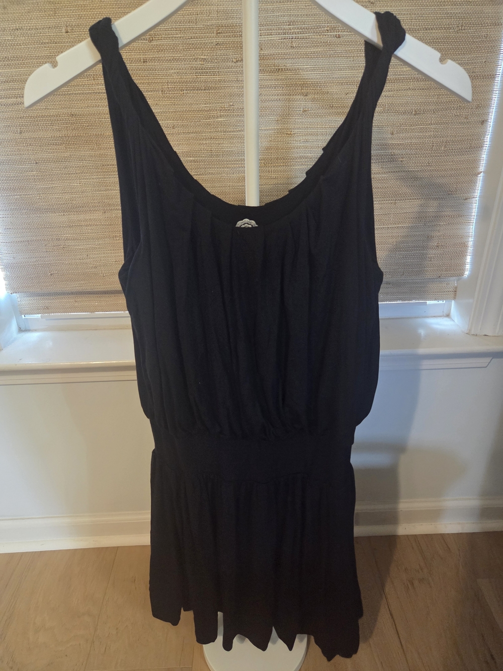Anthropologie Black Sleeveless Gathered Waist Mini Dress